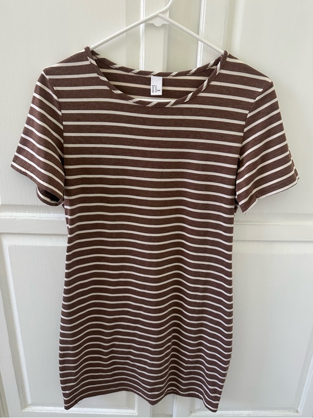 Women’s Brown and Cream Striped Short Sleeve T-Shirt Dress